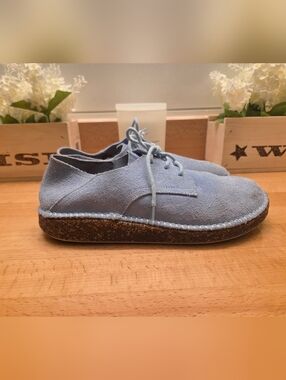 Birkenstock Gary Suede Leather Lace-up Oxford Shoes Light Blue Womens Size 39